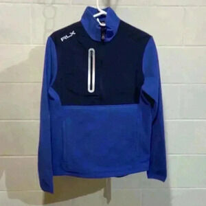 RLX Ralph Lauren Men 1/2 Zip Fleece Jacket SMALL Blue/Navy Golf Pockets Pullover